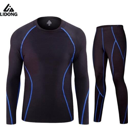 LIDONG 2019 Men Long Sleeve Compression Tights Skin Shirts Fitness Pants Gym Running Pants Soccer Basketball Train Sports Sets