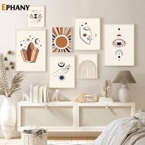 Moon Sun Eye Abstract Line Face Canvas Painting Art Scandinavia Nordic Posters and Prints for Living Room Wall Pictures Decor