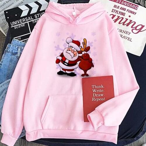 Cute santa and christmas Printed Women Pullovers Hoodies Sweatshirts Harajuku Fashion Hoody Streetwear Tops Long sleeve warm