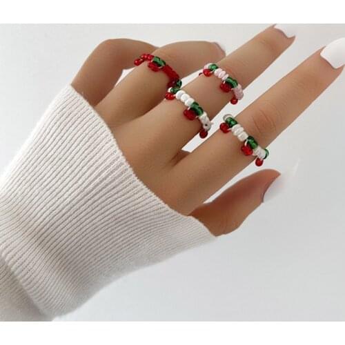 Fashion Crystal Beaded Rings Set Cute Finger Rings for Women Girl Jewelry Gifts