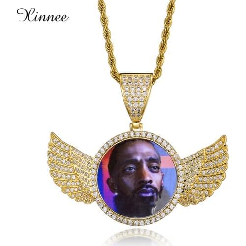 Custom Photo Necklace Heart With Wing Men Charm HipHop Bling Iced Out Jewelry For Gift Tennis Chain