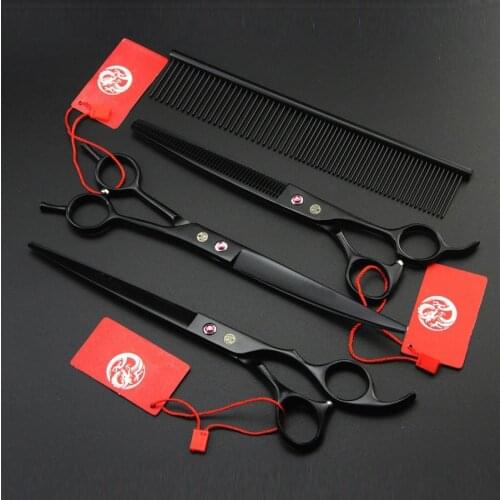 8.0 inch Pet Scissors Dog Grooming Scissors Set Cutting & Thinning & Curved Shears Sharp Edge Animals Hair Cutting Tools Kit