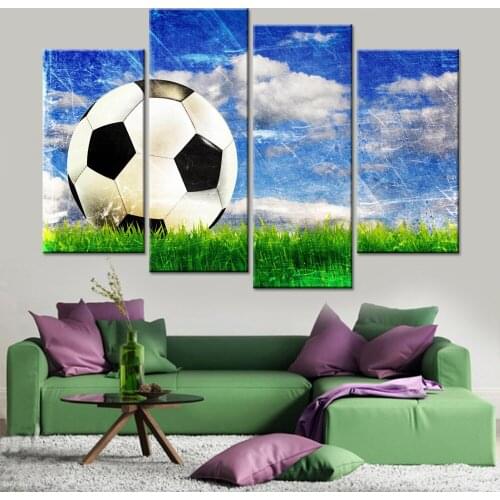 Canvas Wall Framework Hd Living Room Home Decoration HD Printed Modular Modern Football In Meadow Painting Art Picture Poster