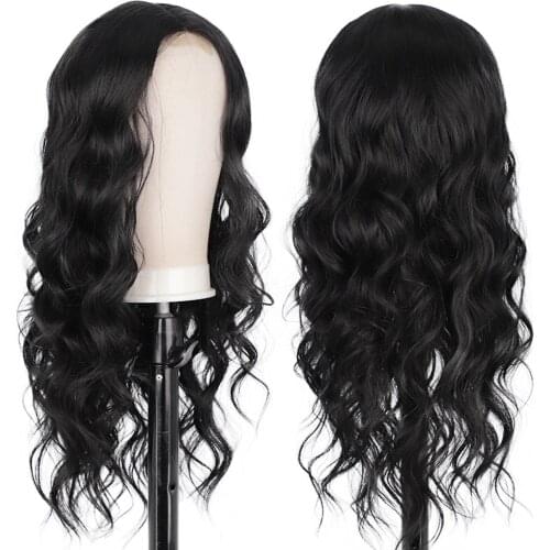 Natural Hair Long Wavy Wig Body Wave Synthetic Wigs for Black Women Middle Part Hair Replacement Wigs for Daily Party Use Brown
