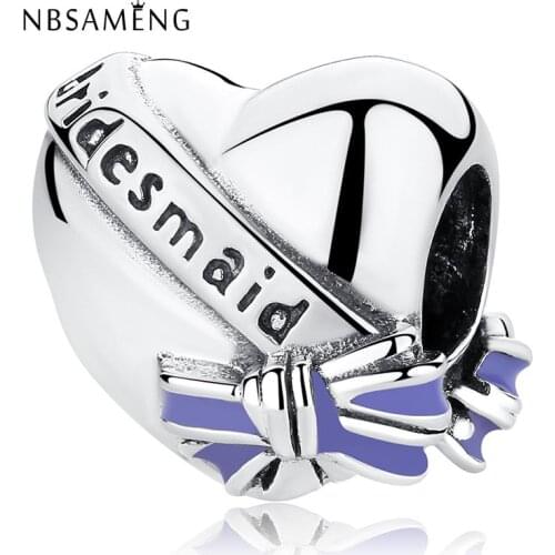 Newest Authentic 925 Sterling Silver Transparent Purple Enamel Best Bridesmaids Charm Fit Bracelets DIY Jewelry Gift