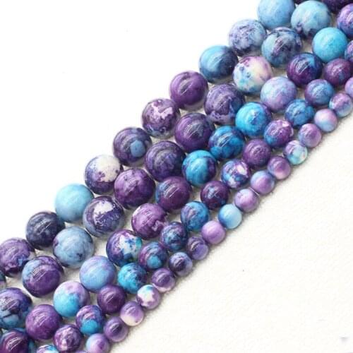 Wholesale 6,8,10,12mm Purple&Blue Snow Jaspers Round Loose Beads 15" bjf5, For Jewelry making, can mixed wholesale