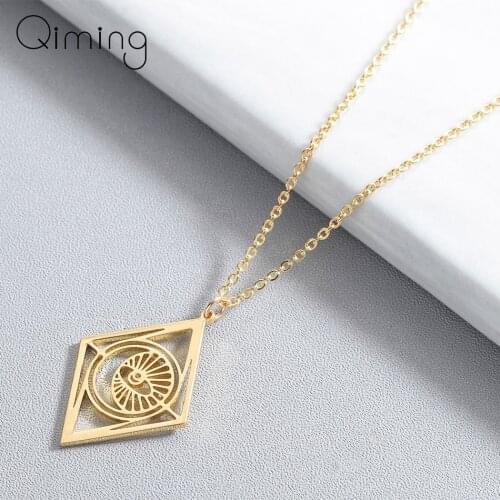 Rhombus Evil Eye Necklace Women Creative Geometric Pendant Gold Chain Fashion Jewelry Indian Arabic Necklaces Gift