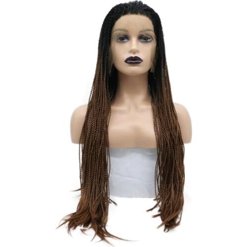Black Ombre Brown Braided Wigs Lace Front Wigs and Light Micro Braid Synthetic Wigs with Baby Hair Braided Wigs for Black Women