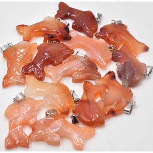 Wholesale 10pcs/lot fashion good quality natural red onyx carved Dolphin shape pendant for jewelry making free shipping