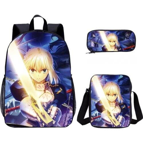 Fate Zero Printing Backpack Set 3 Pcs Bags for Men Fashionable School Teenager Boy and Girl Bookbag