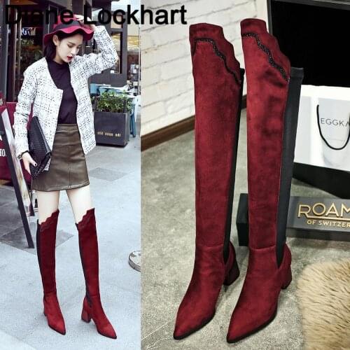 OverKnee Boots Women Faux Suede Thigh High Boots Platform Stretch Slim Sexy Female Womens Winter Stretch Boots 2019 Bottes