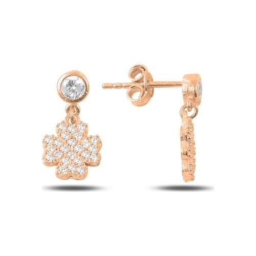 Silverlina Silver Zircon Stone Dangle Clover Earrings