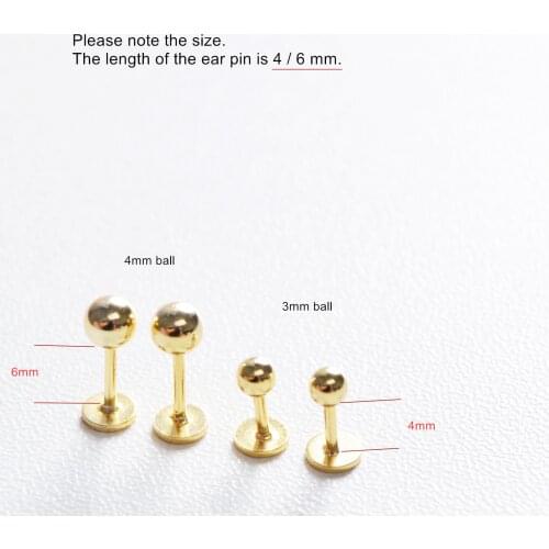 925 Sterling Silver Earring Flat-Bottomed Golden Bean Ball Screw Stud Earring Cute Ear Bone Nail Girl Ear Jew Doesn't Shave Hair
