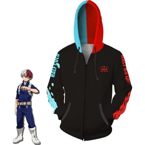 Todoroki Shoto Cosplay men women Costumes fashion My Hero Academia clothing 3D printing zipper pocket hooded vest Sweatshirts