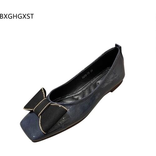 Flats Boat Shoes for Woman 2021 Butterfly-knot Black Loafers Patent Leather Shoes Woman Square Toe Slip on Shoes Women Zapatos