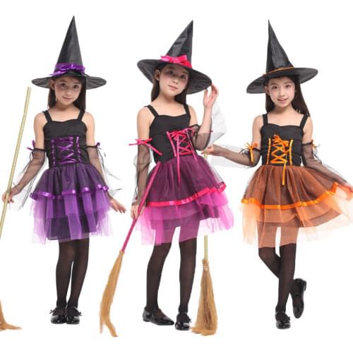 Umorden Kids Child Girls Sorceress Witch Costume Halloween Costumes Purim Party Mardi Gras Fancy Dress G-0195