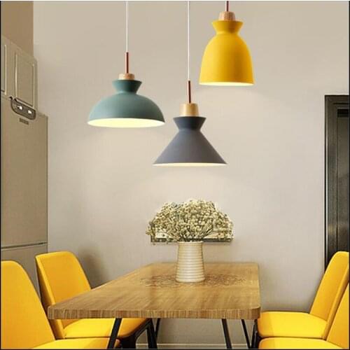 WOERFU Nordic Postmodern Pendant Lights Creative Personality Aluminum Lamp Solid Wood Macarons Pendant Lights