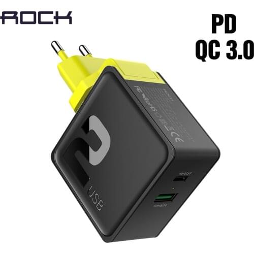 Rock 2 USB Charger Universal Quick QC3.0 PD Charge Travel Adapter 3.6-6V3A 6.1-9V2A 5V4A EU Plug For iPhone Samsung Xiaomi