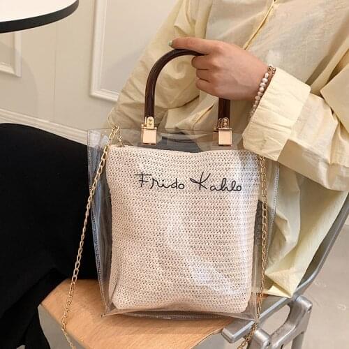 Summer transparent handbag women Beach Bag PVC Ladies Crossbody Bags Bucket Shoulder bag for Female Handbags and Purses 2PCS/SET