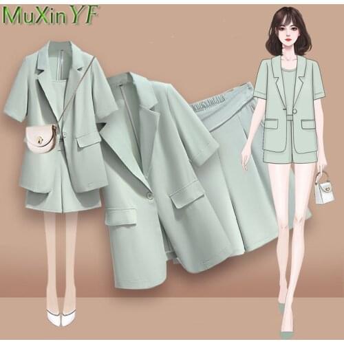 Summer Small Suit Shorts Set Women 2021 New Thin Section Korean Fashion Plus Size Casual Pants Three-piece Suit Female Clothing