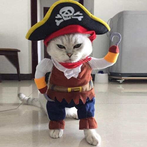 Pet Cat Clothes Puppy Dog Cat Funny Pirate Costume Winter Warm Plush Cat Jacket Fleece Hoodies Sweatshirt Cat Dog Clothing