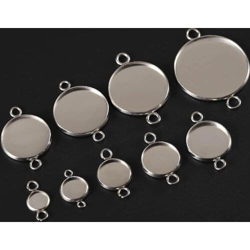 10pcs 6/8/10/12/14/16/18/20/25mm Stainless Steel Round Connector Base Blank Tray for Necklace Bracelet Making Jewelry Findings