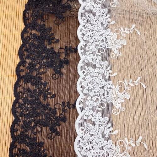 10Yards White Black Polyester Lace Silk Wave Flower Net Yarn Lolita Lace Fabric Trims Clothing Accessories 12.5cm