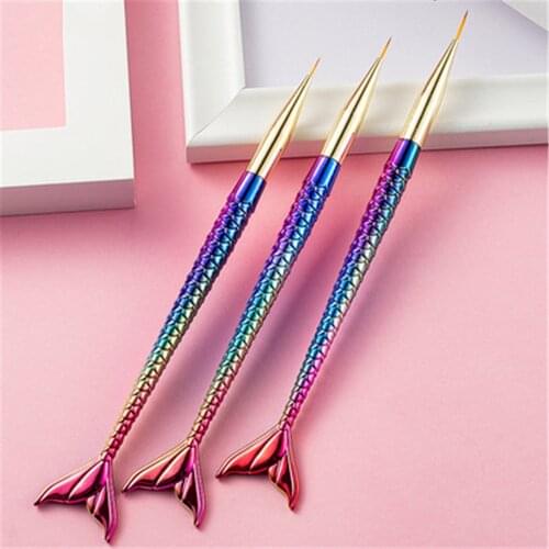 3 Packs of Acrylic Nail Art Design Drawing Line Brushes Painted Pens Nail Tools Gradient Colorful Mermaid Brush Set Wholesale