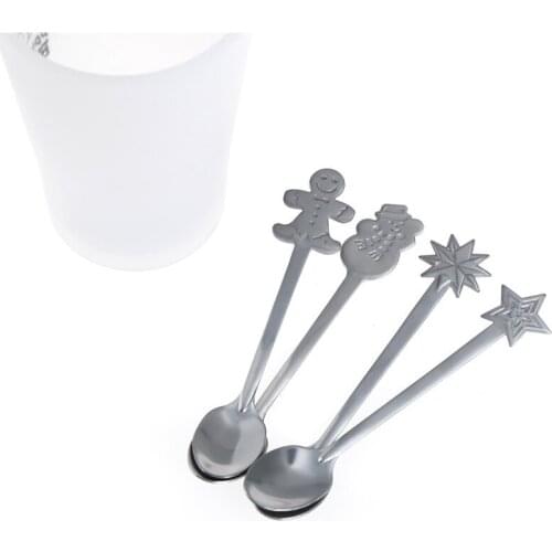 4 pcs/set Christmas Snowman Gingerman Star Spoons Set Stainless Steel Party Gift Xmas Festival Favor Kid Suprise Pendant hot