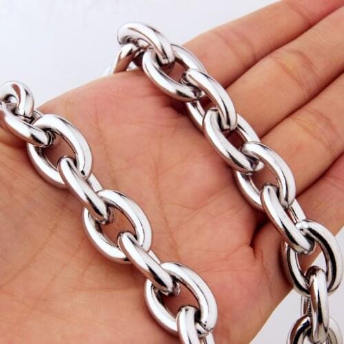 7"-40" 15mm Charming Jewelry Mens 316L Stainless Steel Silver Color Big O Link Chain Necklace High Quality Not Fades