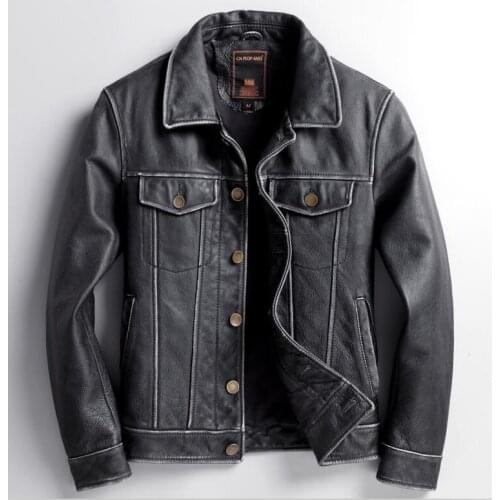 Free shipping.Brand new mens plus size genuine leather jacket.classic vintage style cowhide coat.quality cowboy slim clothes