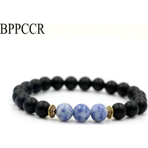 BPPCCR Buddha Prayer Blue Dot Stone Yoga Bracelet Couples 7 Chakra Healing Balance Beads Reiki Lucky Mujer Masculino Pulseras