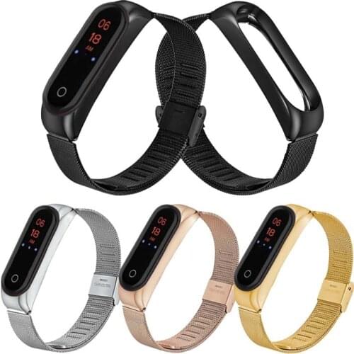 For Mi Band 4 Bracelet for Xiaomi Mi Band 4 Metal Wrist Strap Stainless Steel Bracelet Wristband for Mi Band 4 Strap Rose Gold