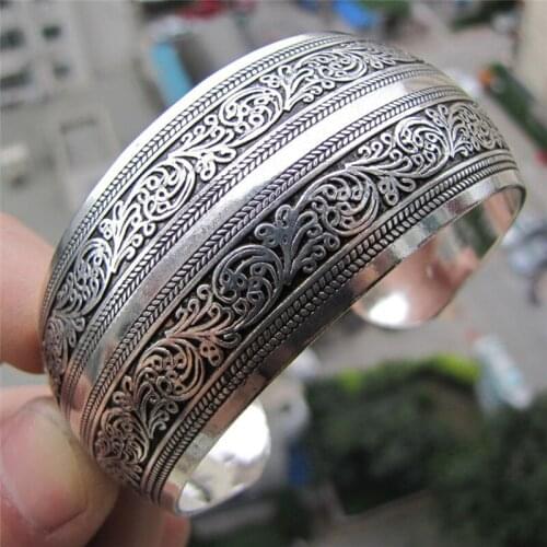 Antique Tibetan Silver Cuff Bracelets Vintage Silver Bangles Bracelet for Women Tibetan Jewelry Approx. 6cm/2.4in
