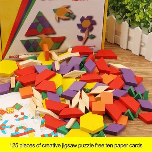 Wooden Jigsaw Domino Board Puzzle Building Blocks Childrens Wooden Geometric Educational Toys