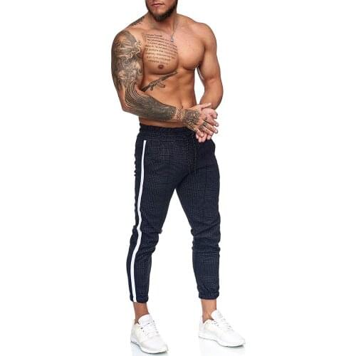 Mens Joggers Casual Pants Fitness Men Grid Sportswear Tracksuit Bottoms Skinny Sweatpants Trousers Black Gyms Jogger Track Pants