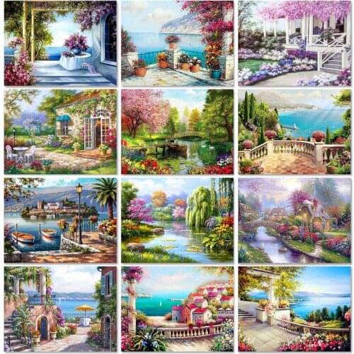 GATYZTORY Diamond Painting Garden Cross Stitch Landscape Picture Rhionestons Diamond Mosaic Art Handmade Gift Home Decor