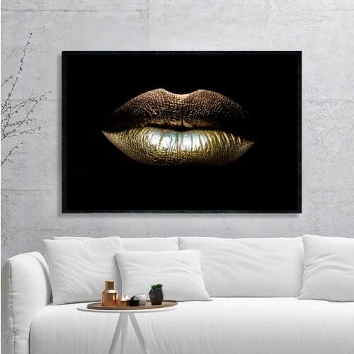 Canvas Nordic Painting Prints Gold Lips Gradient Sexy Home Decor Posters Wall Artwork Modern Bedroom Framework Modular Pictures