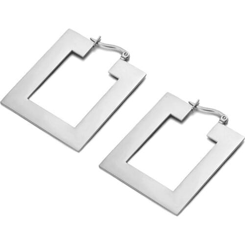 Hyperbole Stainless Steel Jewelry Rose Gold Hollowed Out Square Hoop Earrings For Women Girls Christmas Gift E18068