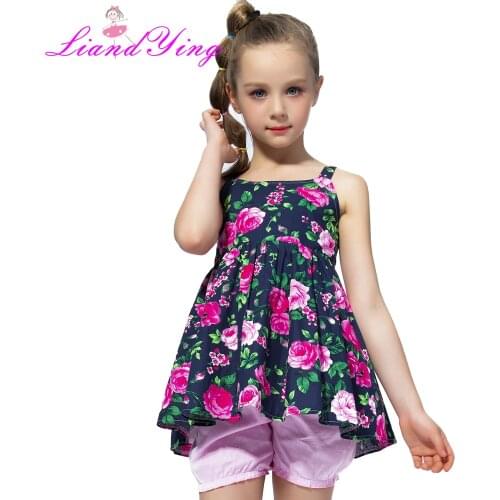 Girls Clothing Sets 2021 New Summer Floral Sleeveless Cotton T-Shirt with Pants 2 Pcs Kids Clothing Sets Children Clothing