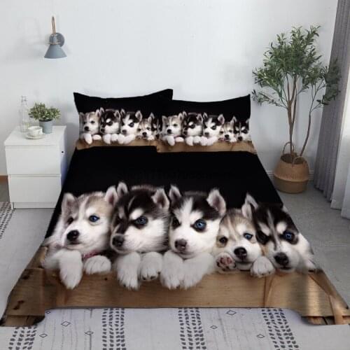 Cute Dogs Bed Sheet Set 3D Printed Polyester Animals Bed Flat Sheet With Pillowcase Bed Linen 1/1.2/1.35/1.5/1.8/2m