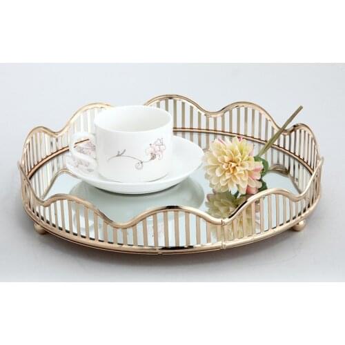 Nordic Hollow Corrugated Mirror Tray Jewelry Cosmetic Fruit Storage Plate Desktop Organizer