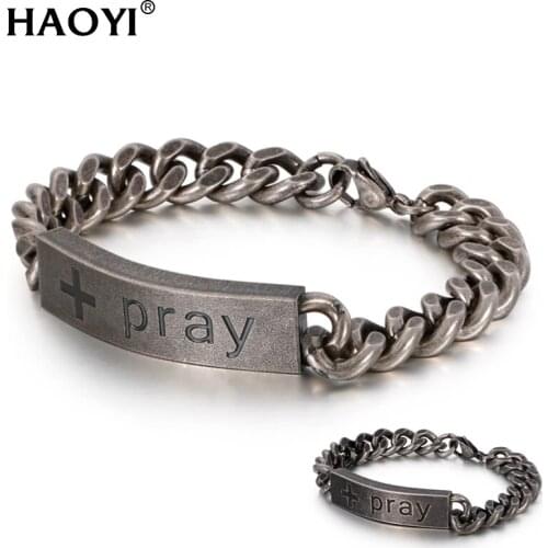 Personiality Pray Custom Cuban Men Bracelets Fashion Stainless Steel Chain Accessories Jewelry Laser Engraving Bracelet Man Gift