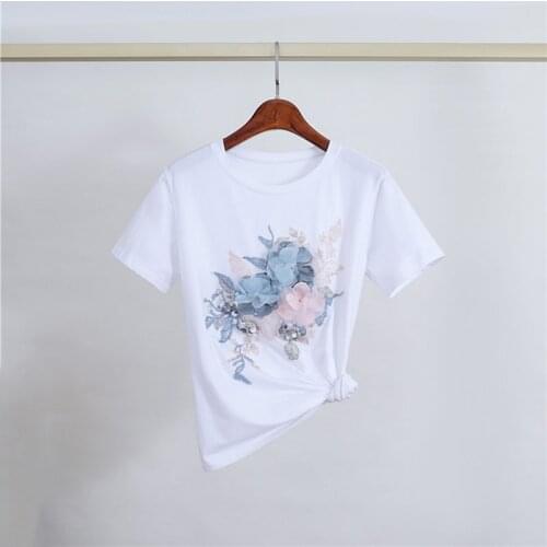 Fashion Women Tops Elegant O Neck t shirts Females 2020 Flower Embroidery T-shirt Casual Top Big Size tee S-2XL Send within 12h