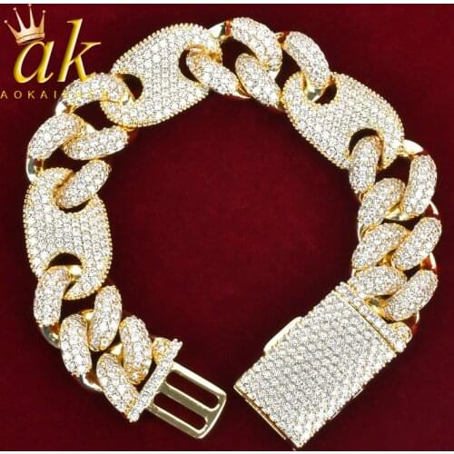 Gold Color Mens Cuban Link Chain 12MM Cooper Cuban Bracelet for Men Hip Hop Jewelry Iced Out Cubic