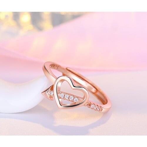 New Arrow Piercing Ring Rose Gold Hollow Heart Ring Eternal Love Promise Girl Jewelry Adjustable Ring Anniversary Gift
