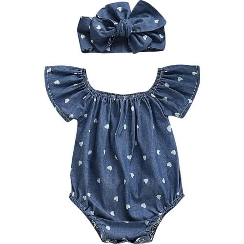 Newborn Infant Kid 2pcs Outfit Romper Baby Girl Short Sleeve Dot Headband Clothes Set