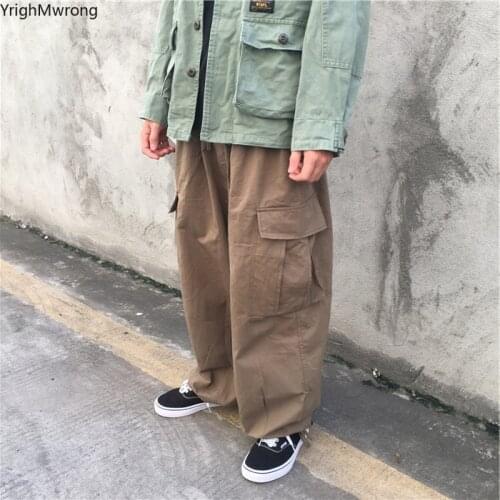 Khaki Black Cargo Side Pocket Loose Elastic Waist Harem Jogger Wide Pant Woman Japanese Man Streetwear Korean Harajuku Baggy New