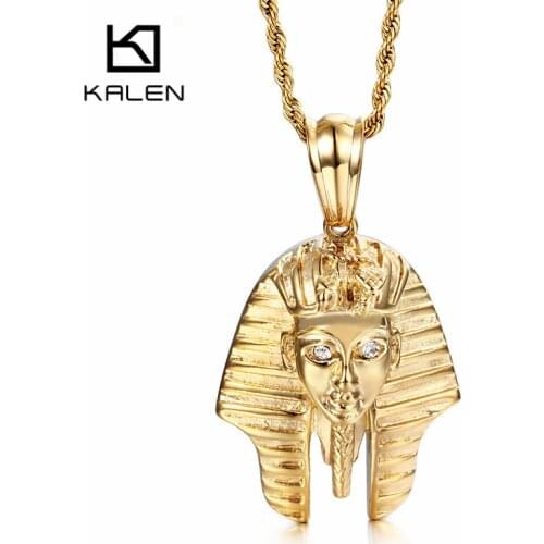 KALEN Egyptian Pharaoh Necklaces For Men Women Vintage Gold Stainless Steel Egypt Pharaoh Pendant Necklace Retro Unisex Jewelry
