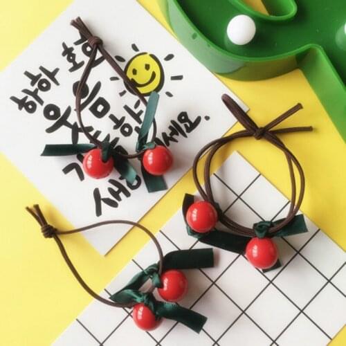 Hairband Cherry Red Beads Rubber Band Head Rope Bow Handmade Knotted Hair Band New Headwear Hair Ties